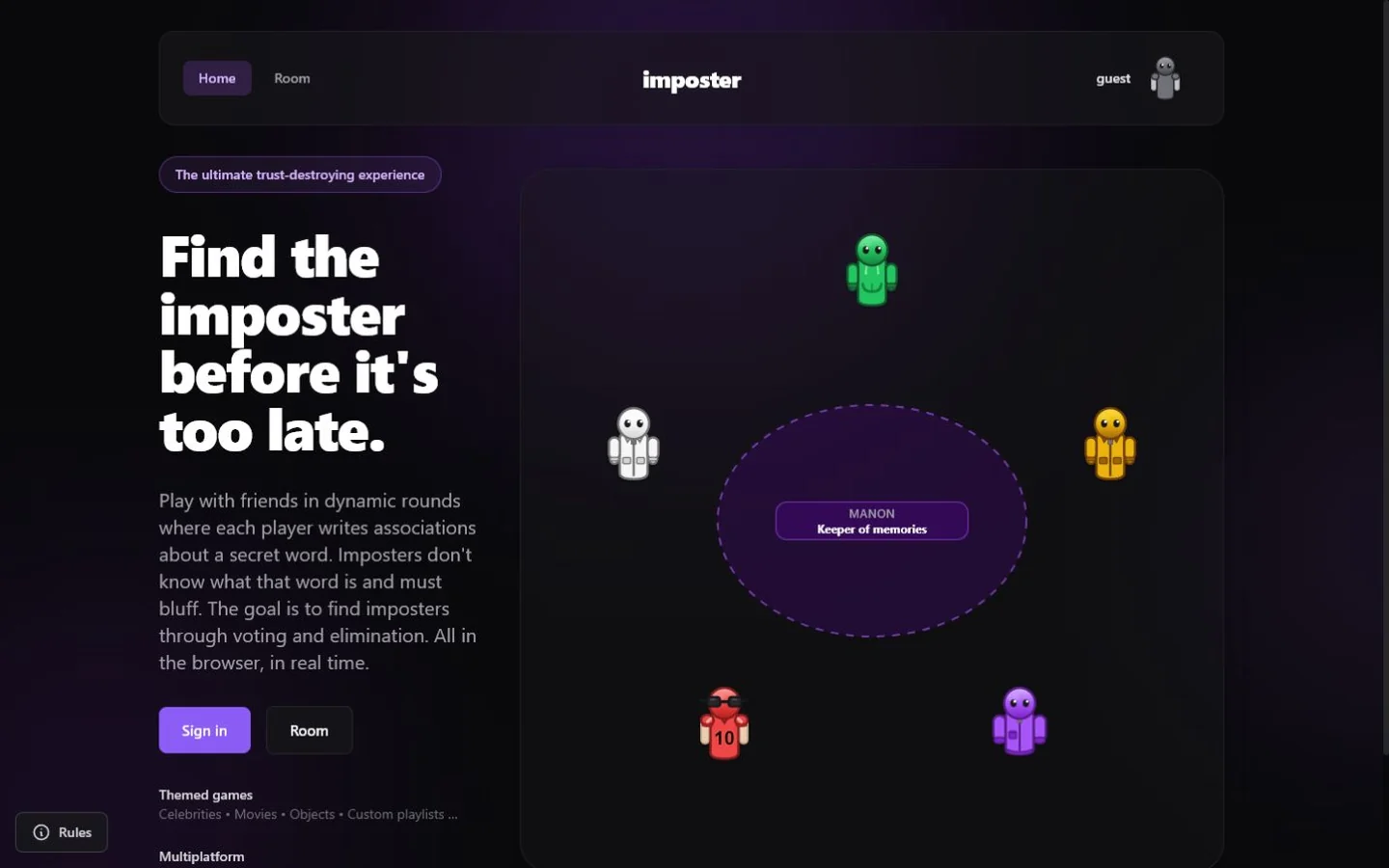 Imposter social game homepage hero preview